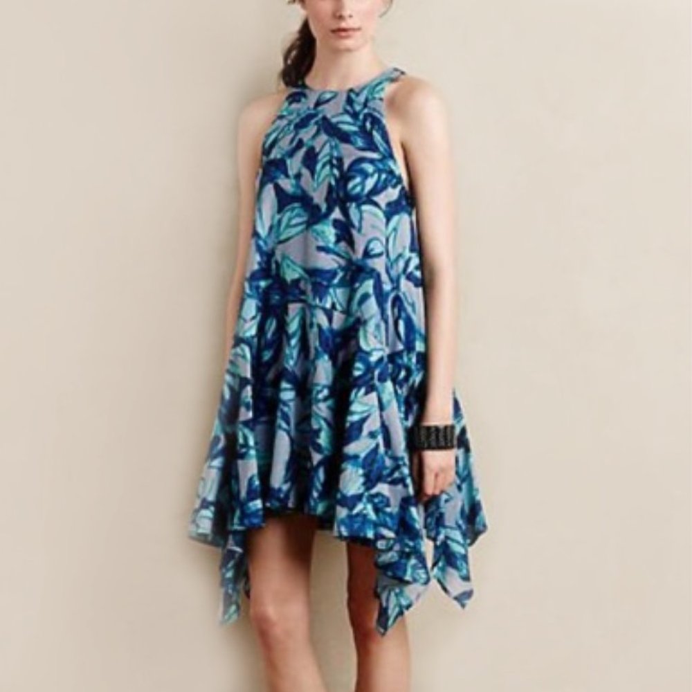 Anthropologie Eva Franco A-line Asymmetrical Botanical Summer Flowy Dress